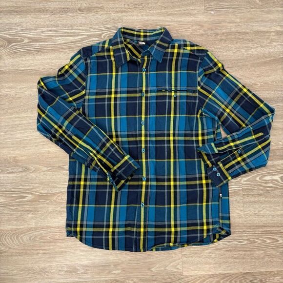 The North Face Regular Fit Men Green Blue Flanel Cotton Shirt sz M - Picture 1 of 11